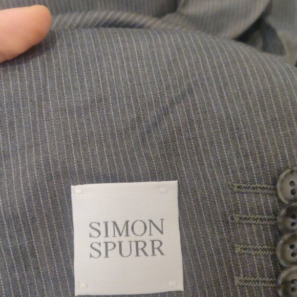 Simon Spurr 36S/30 modern slim skinny fit grey stripe 100% virgin wool bemberg - Picture 4 of 12